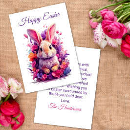 パステルカラフルイースターバニー&ウォーターカラー花模様 シーズンカード
