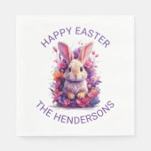 パステルカラフルイースターバニー&ウォーターカラー花模様 スタンダードランチョンナプキン (正面)