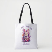パステルカラフルイースターバニー&ウォーターカラー花模様 トートバッグ (正面)
