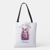 パステルカラフルイースターバニー&ウォーターカラー花模様 トートバッグ (裏面)