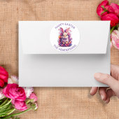 パステルカラフルイースターバニー&ウォーターカラー花模様 ラウンドシール