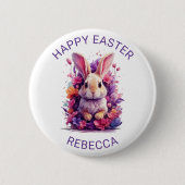 パステルカラフルイースターバニー&ウォーターカラー花模様 缶バッジ (正面)