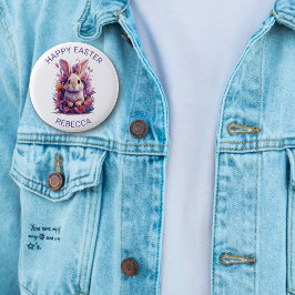 パステルカラフルイースターバニー&ウォーターカラー花模様 缶バッジ