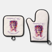 パステルカラフルイースターバニー&ウォーターカラー花模様 鍋つかみ&鍋敷きセット (正面)