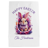 パステルカラフルイースターバニー&フラワーズカスタム文字 ミディアムペーパーバッグ (裏面)