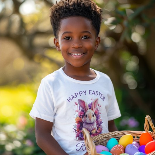 パステルカラフルイースターバニー&フラワーズ名前をカスタムする Tシャツ