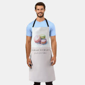 パステルカラフルウォーターカラーフランスのマカロンベーカリー エプロン (着用した状態)