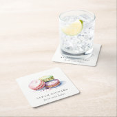 パステルカラフルウォーターカラーフランスのマカロンベーカリー スクエアペーパーコースター (インサイチュ)