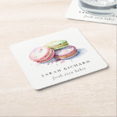 パステルカラフルウォーターカラーフランスのマカロンベーカリー スクエアペーパーコースター (アングル)