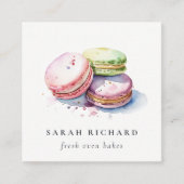 パステルカラフルウォーターカラーフランスのマカロンベーカリー スクエア名刺 (正面)