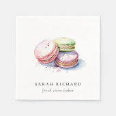 パステルカラフルウォーターカラーフランスのマカロンベーカリー スタンダードカクテルナプキン (正面)