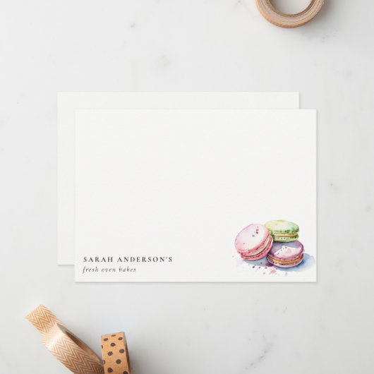 パステルカラフルウォーターカラーフランスのマカロンベーカリー ノートカード (正面/裏面インサイチュ)