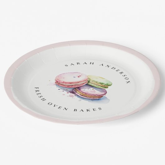パステルカラフルウォーターカラーフランスのマカロンベーカリー ペーパープレート (アングル)