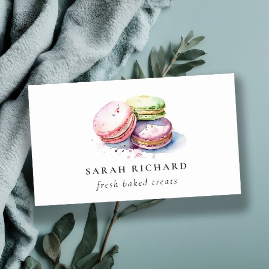 パステルカラフルウォーターカラーフランスのマカロンベーカリー 名刺