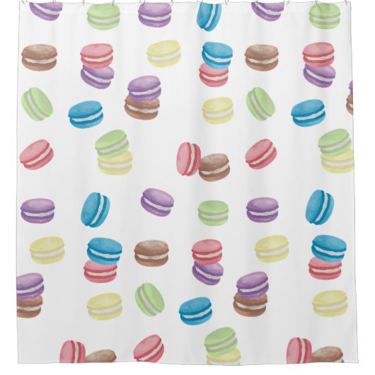 パステルカラフルウォーターカラーフランスのマカロン シャワーカーテン (正面)