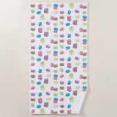 パステルカラフルウォーターカラーフランスのマカロン ビーチタオル (正面)