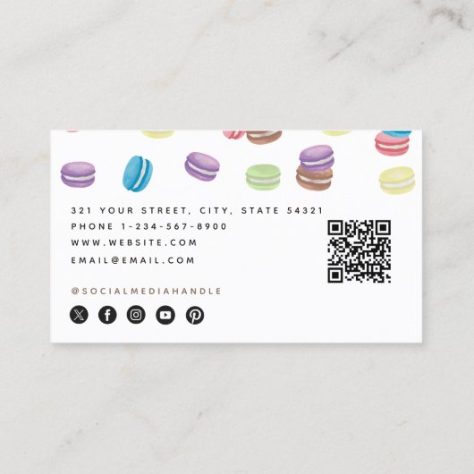 パステルカラフルウォーターカラーマカロンパティシシェフ 名刺 (裏面)