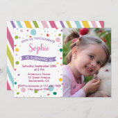 パステルカラフルガール5thバースデーパーティー写真 招待状 (正面/裏面)