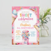 パステルカラフルキャンディズスウィートお祝い誕生日 招待状 (スタンド正面)