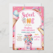パステルカラフルキャンディーススウィートワンファースト誕生日 招待状 (正面)