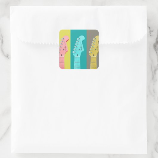 パステルカラフルギターガールミュージック スクエアシール (バッグ)