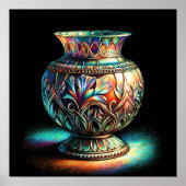 パステルカラフルスケッチアンティークアートガラス花瓶 ポスター (正面)