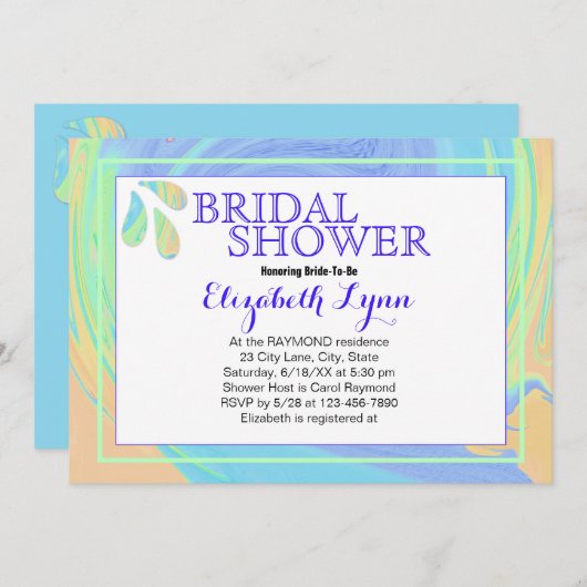 パステルカラフルスプラッシュ絵を描スワールテンプレート 招待状 (正面/裏面)