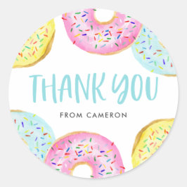 パステルカラフルスプリンクルドナッツ誕生日サンキューユー ラウンドシール