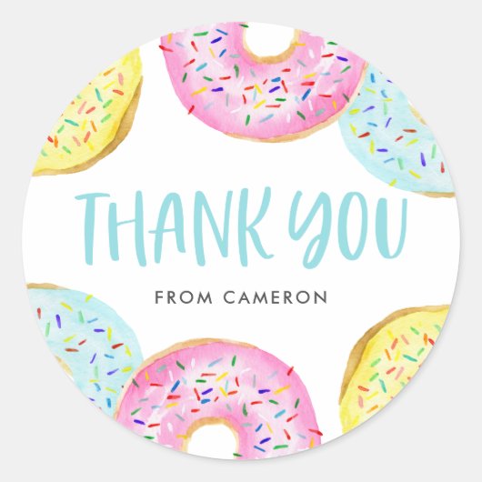 パステルカラフルスプリンクルドナッツ誕生日サンキューユー ラウンドシール (正面)