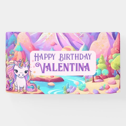 パステルカラフルズマジカルカワイユニコーン誕生日 横断幕 (横)