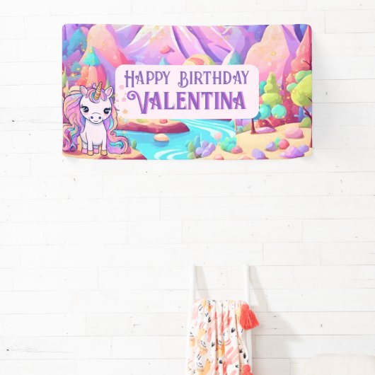 パステルカラフルズマジカルカワイユニコーン誕生日 横断幕 (インサイチュ)