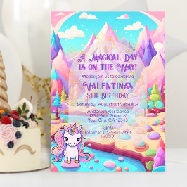 パステルカラフルズマジカルデイキュートユニコーン誕生日 招待状