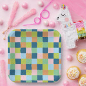 パステルカラフルチェッカーボードパターン ペーパープレート (パーティー)