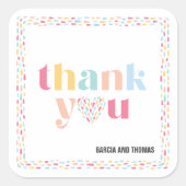 パステルカラフルツインズベビーシャワーありがとうお願い スクエアシール (正面)