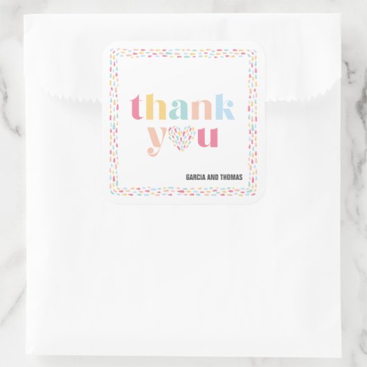 パステルカラフルツインズベビーシャワーありがとうお願い スクエアシール (バッグ)