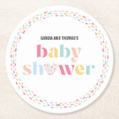 パステルカラフルツインズベビーシャワーパーソナライズされた ラウンドペーパーコースター (正面)