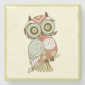 パステルカラフルトーンレトロフローラフクロウ ストーンコースター (正面)