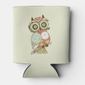 パステルカラフルトーンレトロフローラフクロウ 缶クーラー (正面)