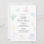 パステルカラフルハンドドロードブライダルシャワー 招待状 (正面)