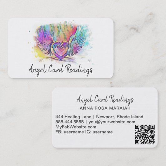*~*パステルカラフルハートエンジェルウィングスAP78 QR 名刺 (正面/裏面)