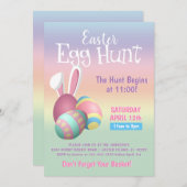 パステルカラフルバニーイヤーズイースターエッグ狩りパーティー 招待状 (正面/裏面)