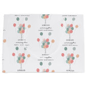 パステルカラフルバルーンモダン誕生日名の年齢 ラージペーパーバッグ (正面)