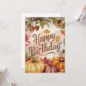 パステルカラフルパンプキンオータム秋ハッピーバースデー カード (正面/裏面インサイチュ)