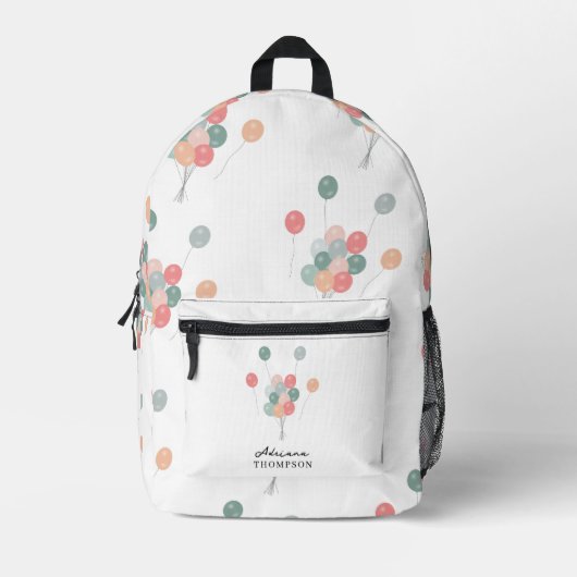 パステルカラフルパーティーバルーン名前をカスタムする学校 プリントバックパック (正面)