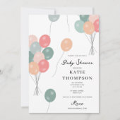 パステルカラフルパーティーバルーン赤ちゃんシャワー 招待状 (正面)