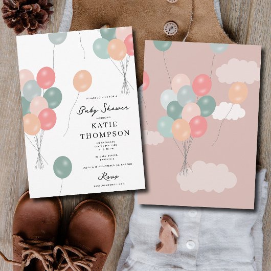 パステルカラフルパーティーバルーン赤ちゃんシャワー 招待状