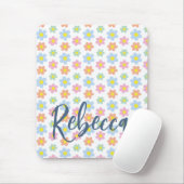 パステルカラフルヒッピガーリーー花70年代デザイン マウスパッド (マウス)