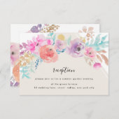 パステルカラフルフラワーウェディングレセプションカード エンクロージャーカード (正面/裏面)