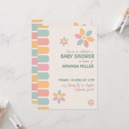 パステルカラフルフラワーベビーシャワーパーティー 招待状