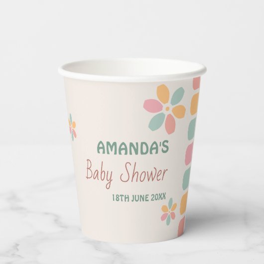 パステルカラフルフラワーベビーシャワーパーティー 紙コップ (裏面)